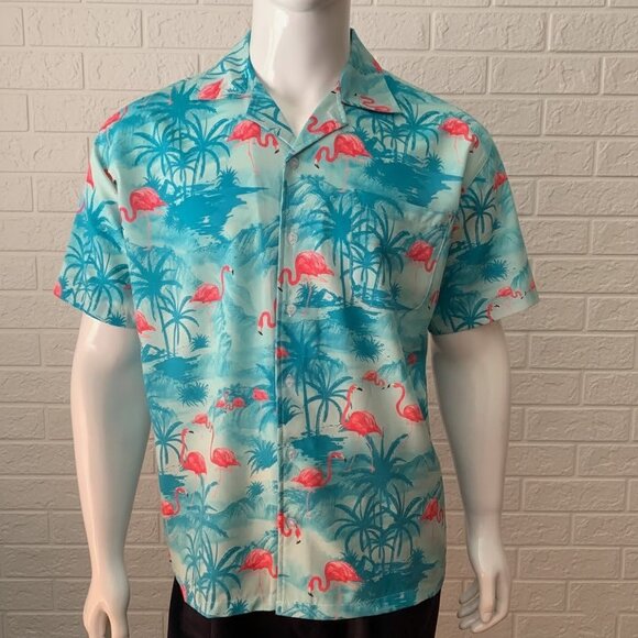 Hawaiian Flamingo Print Button Down Short Sleeve Shirt - Picture 4 of 10